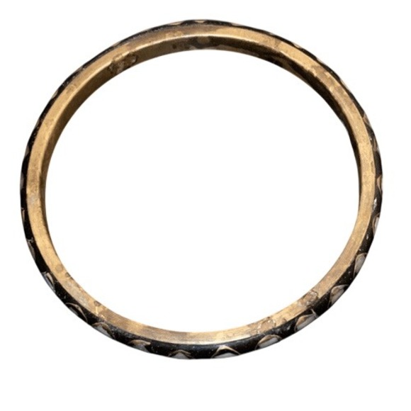 Vintage Womens 4mm Bangle Bracelet Solid Brass Inlay Colored Stones Gold Black - Picture 3 of 4